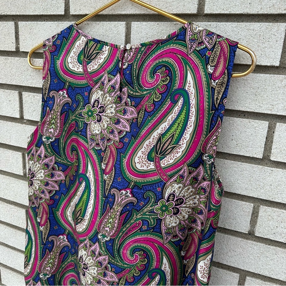 Talbots 100% Silk Jewel Tone Paisley Tank Shell Top Multicolor Petite 12P Boho - Picture 8 of 9